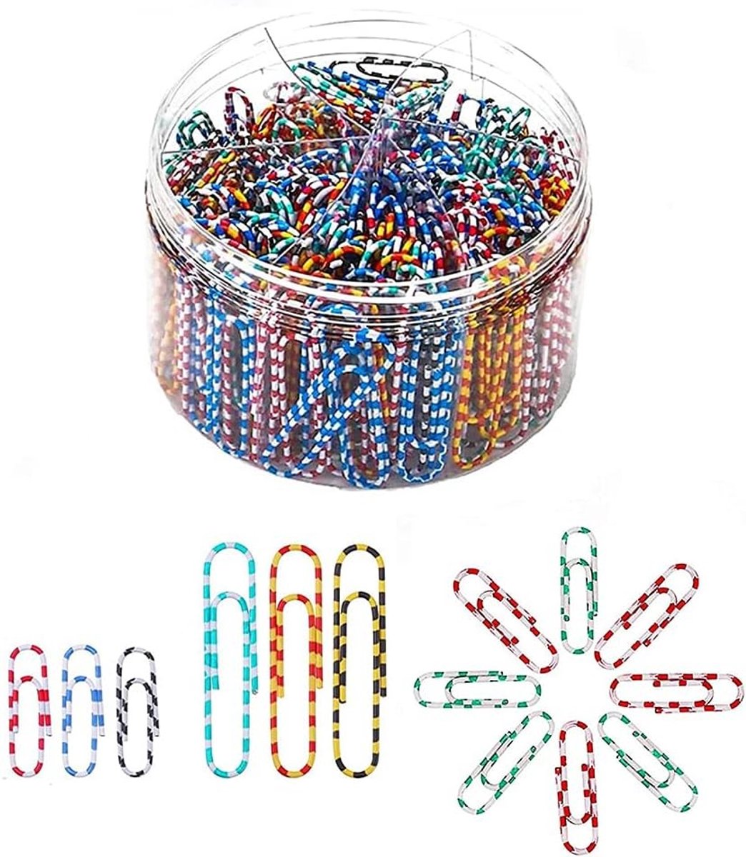 Kleurige paperclips in metalen doos, 450 stuks voor kantoor, school en thuis, ideaal voor documentorganisatie en knutselen