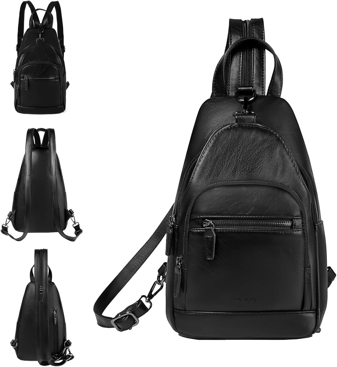 SnelShoppen - Borstzak voor dames, PU lederen sling bag, schoudertas, crossbody tas voor outdoor, reizen, zwart, compacte rugzak voor dagelijks gebrui