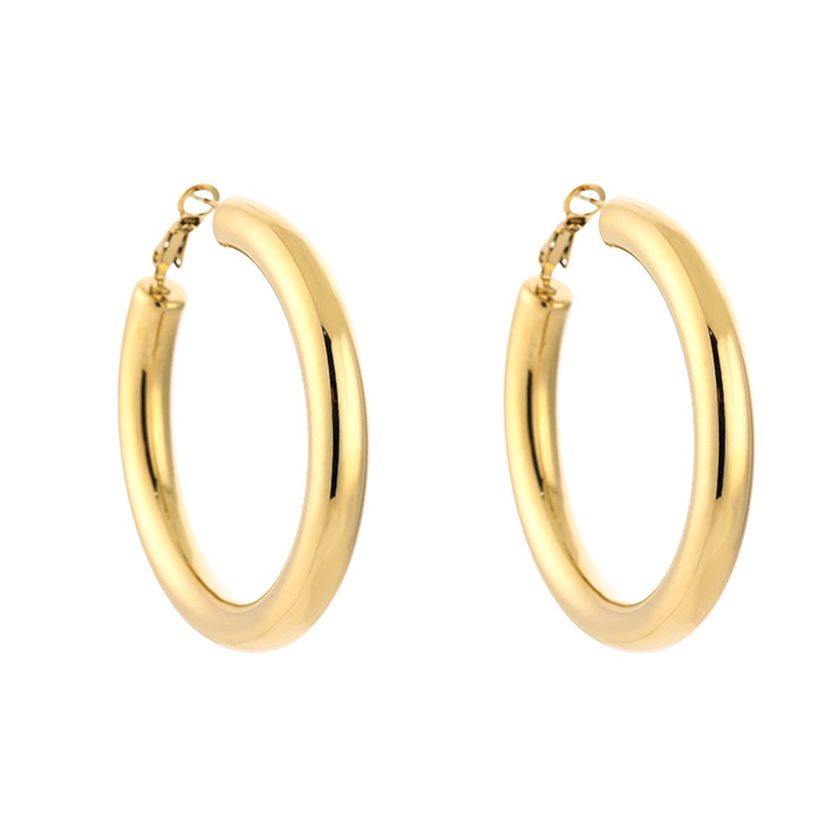 Stainless Steel Extra Chunky Lightweight Hoops 40MM – Luxe Brede Lichtgewicht Oorringen – RVS - Goud