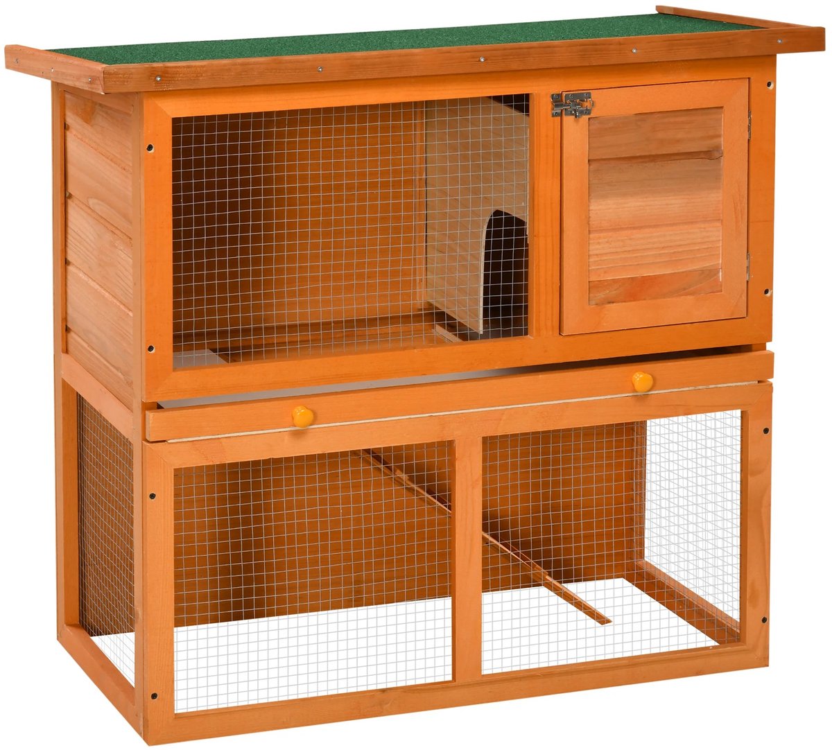 G&G konijnenhok - Konijnenren - Kippenhok - Buiten - Massief hout - Twee verdiepingen - Schoonmaaklade - 90x45x80 - Bruin