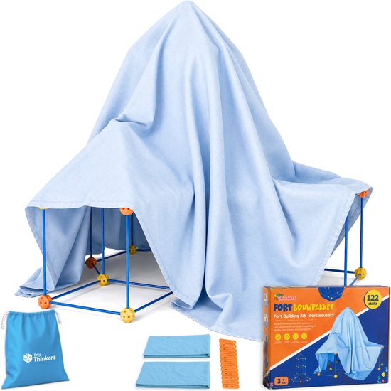 Fort Bouwpakket XL + Uitbreidingspakket - 122 Onderdelen - Incl. Opbergzak & E-book - Speeltent - Educatief Speelgoed - Bouwspeelgoed - Hut Bouwen