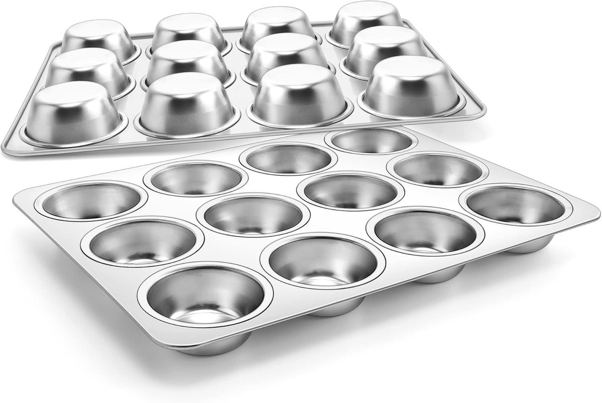 SnelShoppen - Roestvrijstalen Muffinvorm voor 12 Muffins - 35 x 27cm | Gezonde Muffinbakvorm voor Cupcakes, Brownies, Pudding, Cake, Vaatwasmachinebes