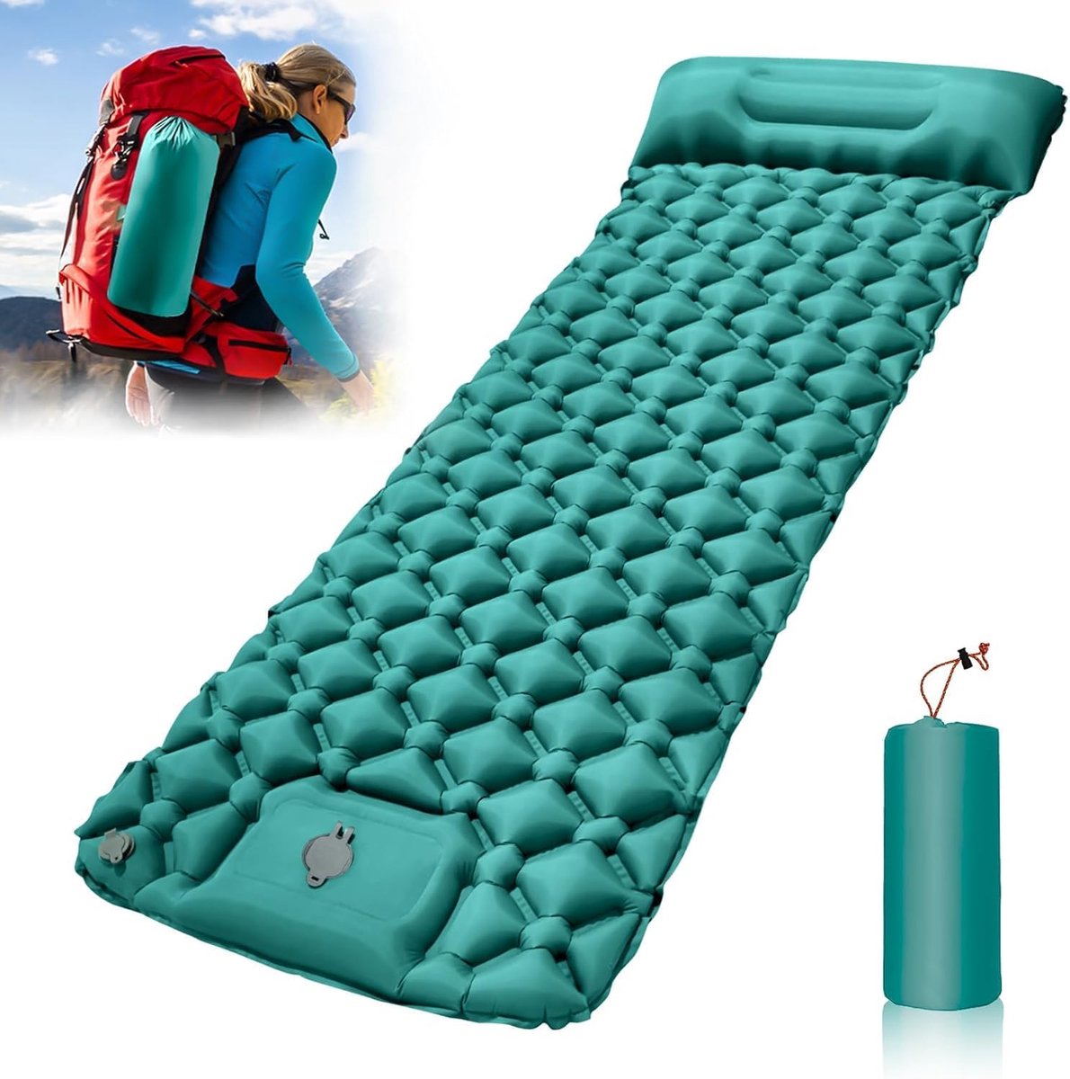 Inflatable Camping Mat, Ultralight with Cushion, Self-Inflating Camping Mattress with Foot Pump, Portable Air Mattress - ShopVlot