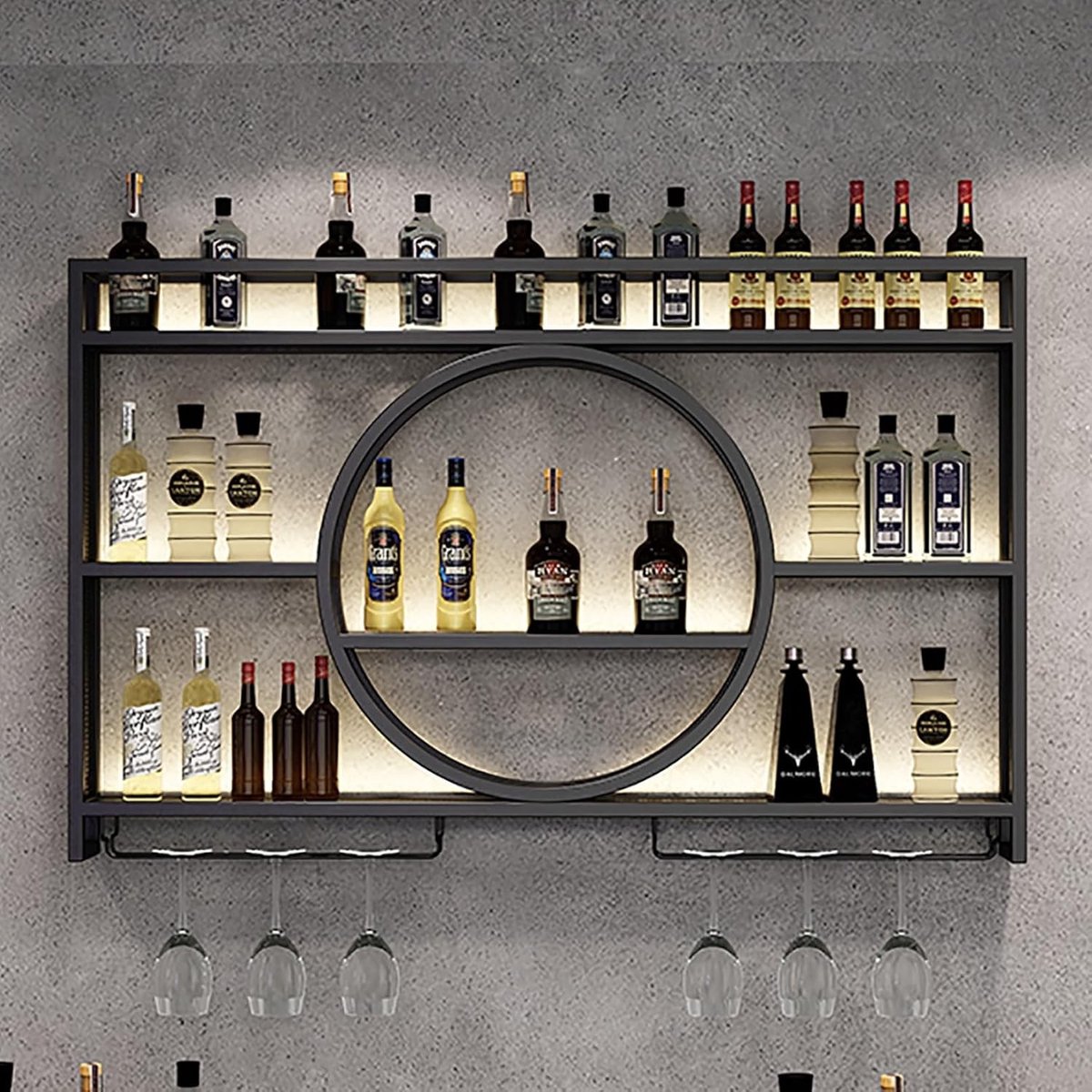Wandgemonteerd wijnrek met barunit, multifunctionele opbergplank voor flessen en glazen, perfect voor thuis en restaurants (120 * 15 * 80cm)