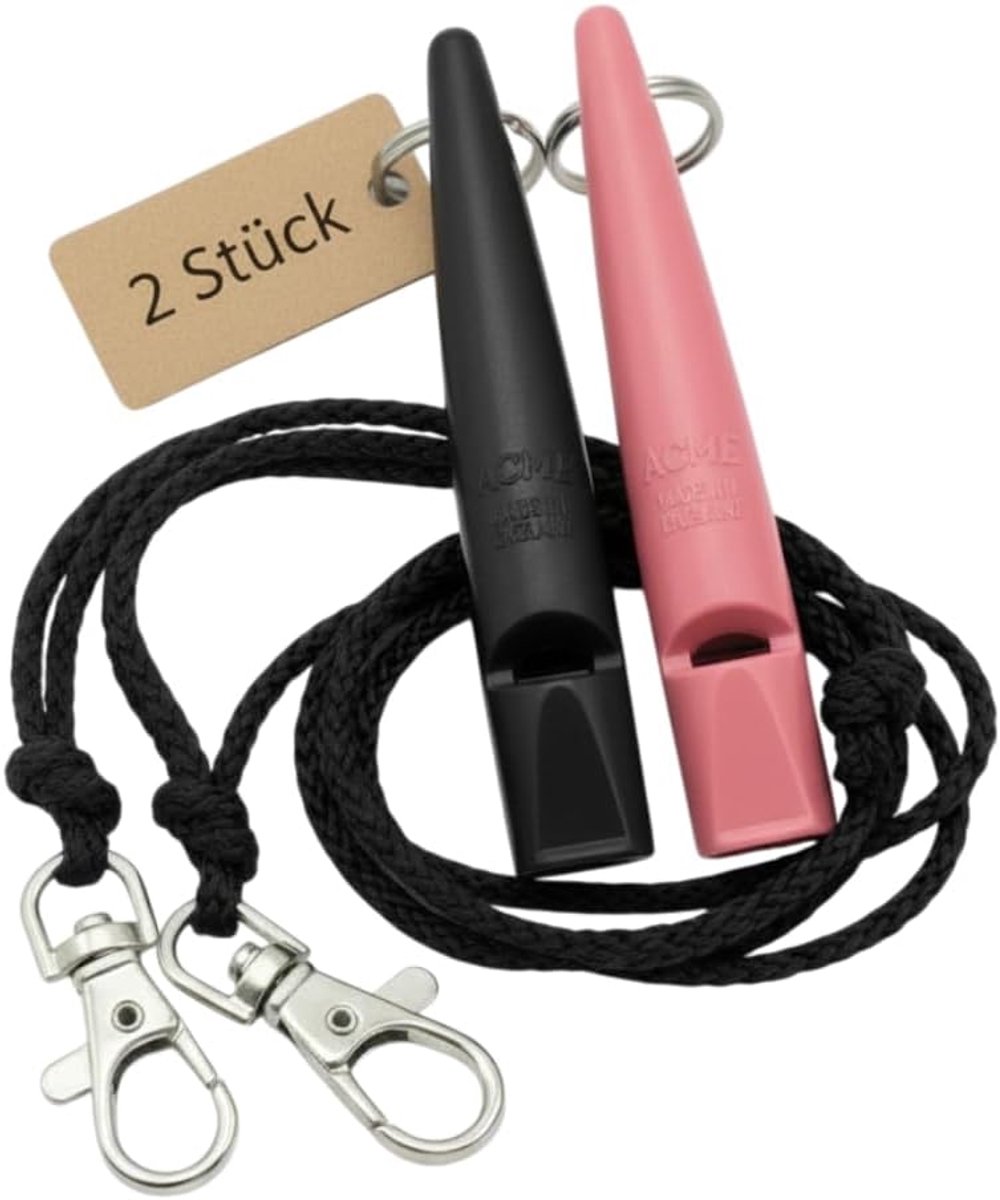 SnelShoppen - Hondenfluitje nr. 211,5 met Pijpenband, Dubbelverpakking, 2 Luid en Verreikend Fluitjes in Zwart + Honeysuckle, Ideaal voor Terugroepen