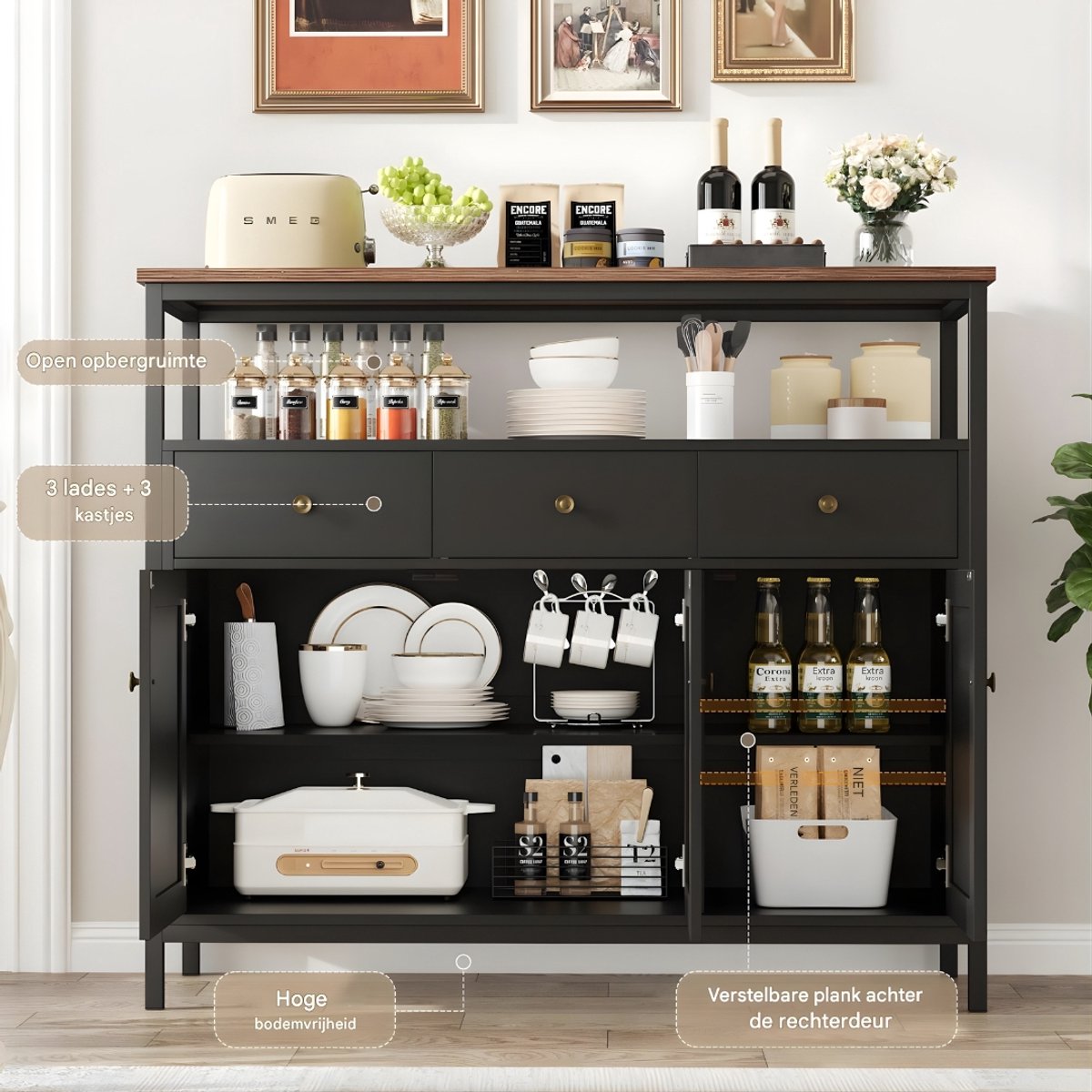 Sideboard – Voor Woonkamer of Keuken – Opslag & Buffet Stijl – Wit MDF 108x38x98,5 cm
