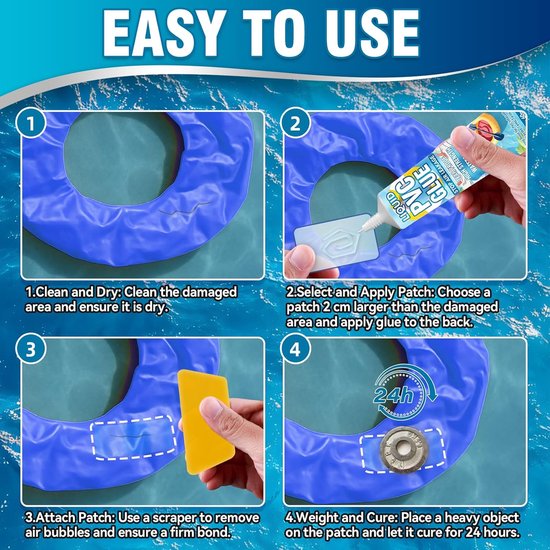 Reparatieset Opblaasbaar - Luchtbed Plakset - Lekkages Dichten - Waterdicht UV-bestendig - 60 ml - Transparant — afbeelding 4