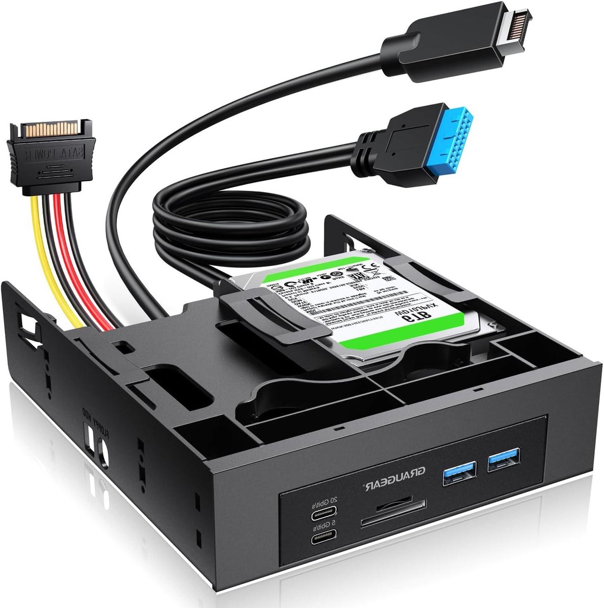 PC Frontpaneel - USB Hub - Snelle Dataoverdracht - 20 Gbit/s USB-C - 5.25 inch bay - Zwart