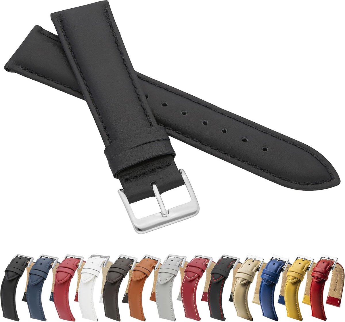 Gladde leren armband LLB echt leer horlogeband rundleer fijn leer