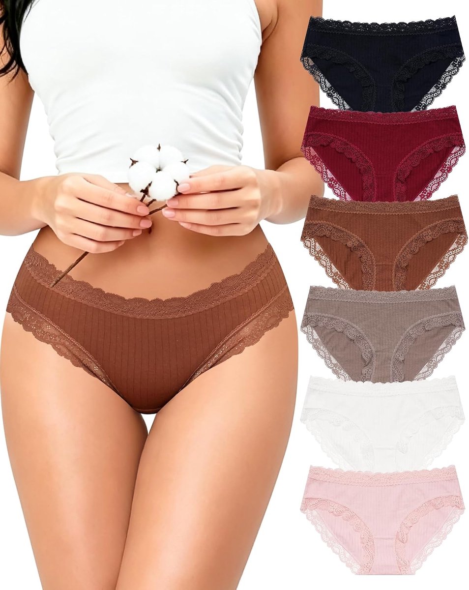 Onderbroeken voor dames, katoenen slips met kant, ondergoed, ademend, hipster, zacht katoen, 6 stuks