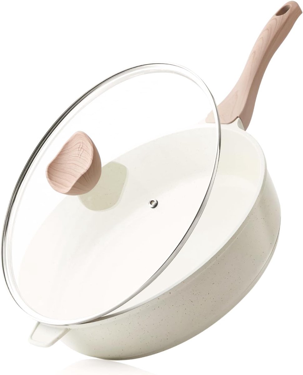 Keramische koekenpan met antiaanbaklaag, 30 cm, niet giftig, grote koekenpan met deksel, gezonde jumbo-kookpan, kookpan om te koken, inductiekookgerei, PFOA & PFAS-vrij
