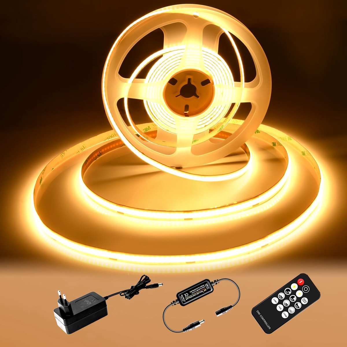 LED Strip, 24V dimbare LED-tape, CRI92, 8 mm breed, met afstandsbediening en voeding, voor huisdecoratie, keuken, spiegels, 2 meter, warmwitte wit, 2700K
