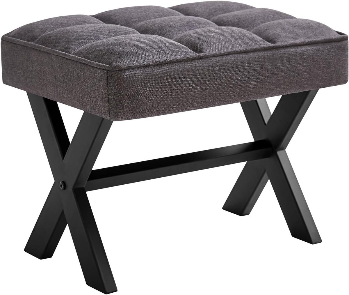 Kleine 12" H Voetsteun, Vierkante Linnen Stap Kruk, Donkergrijs WBD011G | Voetkruk Metalen X-Leg Multi-Use Kleine Bijzettafel Woonkamer Slaapkamer Entryway Kantoor