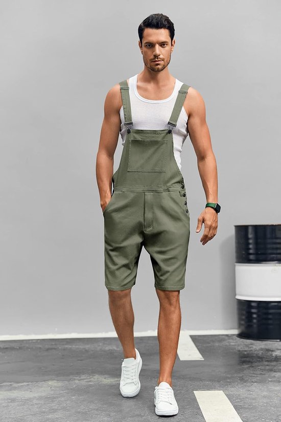Heren jeans overall katoen tuinbroek korte werkbroek loose fit mannen denim jumpsuit met zakken — afbeelding 3
