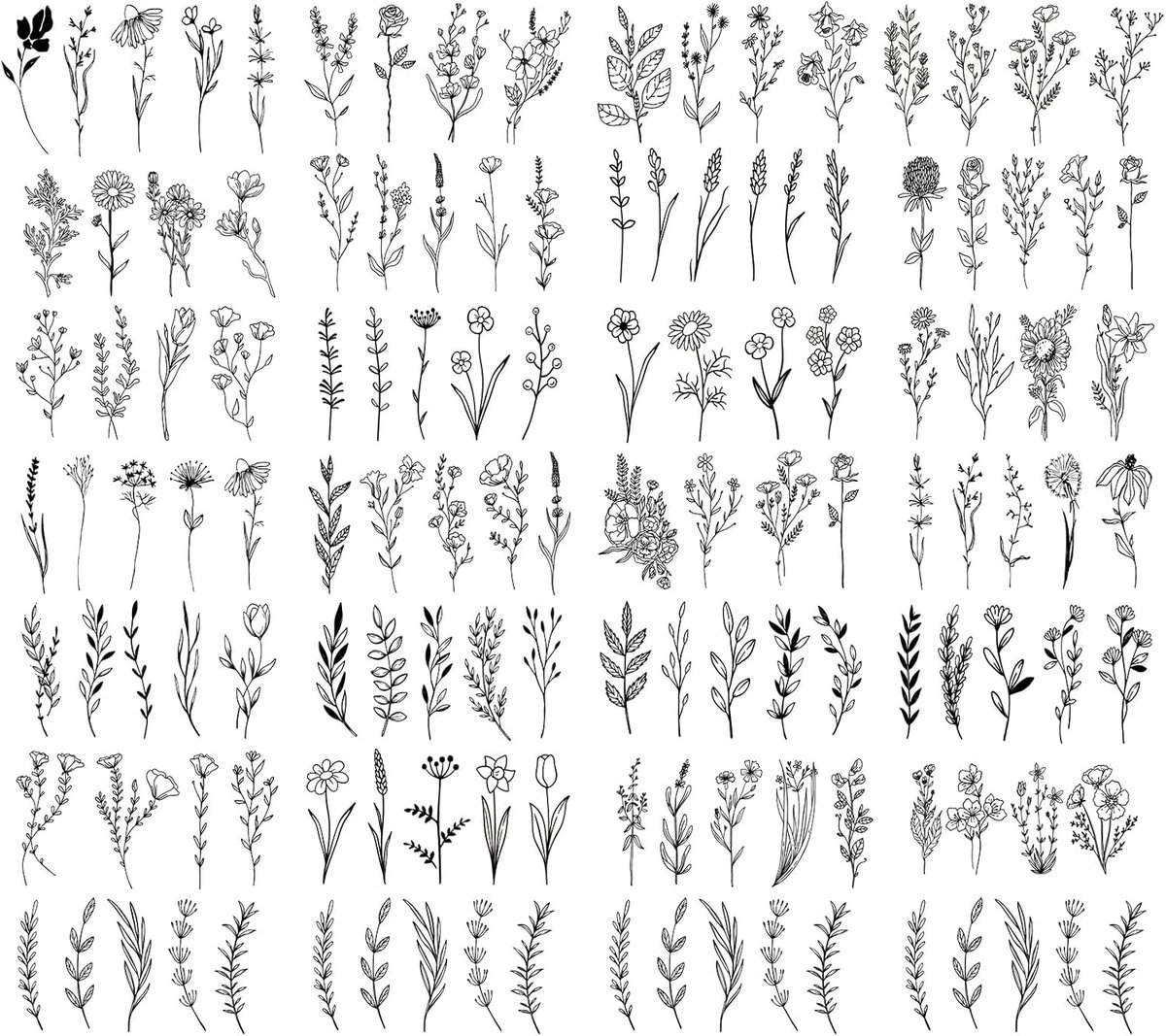 Tijdelijke tatoeages Botanische lavendel bloem lijn nep tatoeage charmante bloemen voor kinderen volwassenen hals gezicht hand voeten stickerset Set (Black)
