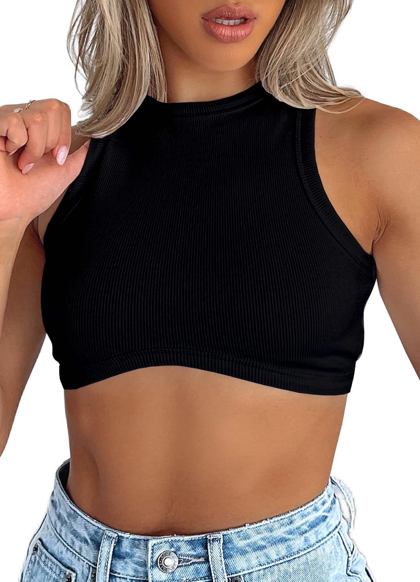 Tanktop crop tops dames geribbeld buikvrij bovendeel mouwloos party bovenstuk zomer basic cropped top shirt