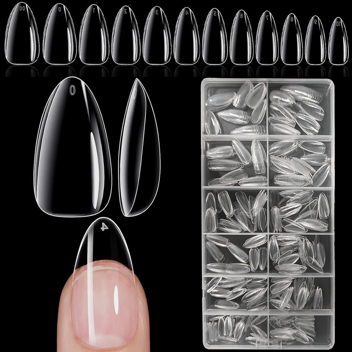 504 Stuks Nageltips XS, 12 Maten Nail Tips Almond Extra Short, Nagel Tips Full Cover, PMMA-hars, Voor Lijm-Op Nail Art Voor Nagelstudio'S Starter DIY, Kunstnagels Almond XS