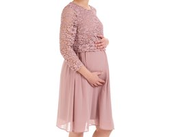 Feestelijk - Bruiloft - Chiffon Kanten Zwangerschapsjurk - Elegante Knielange Lange Mouw - Trouwjurk - Voor Gelegenheden - Feest - Blauw-Roosé-Wit - 6400