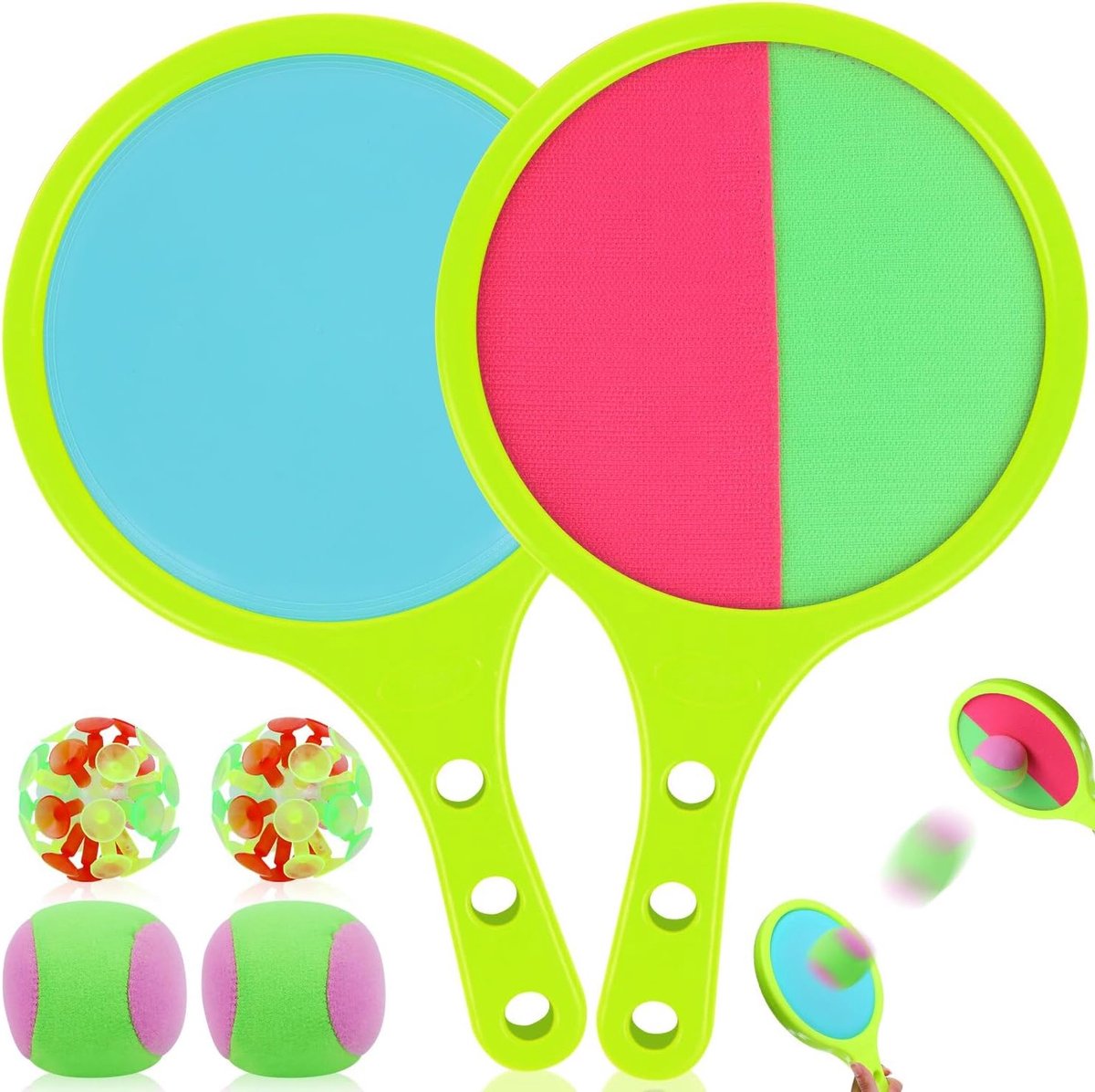 Klittenbandbalspel voor vinder, werpspel, klittenbandbal, strandspeelgoed, werpspel voor kinderen, volwassenen, tuin, outdoor, strand, speelgoed, spelletjes met 2 peddels en 4 ballen voor buiten vanaf