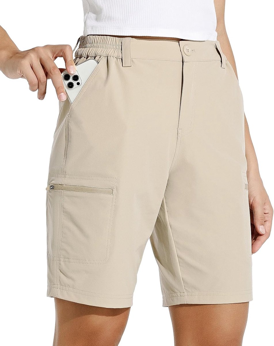 Shorts voor dames, 10 inch, wandelbroek, stretch, golf, actieve lange shorts, sneldrogend, wandelen, outdoor, lichte zomershorts