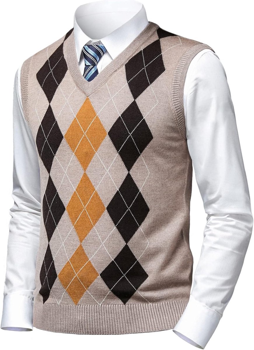 Argyle Trui Vesten Klassieke V-hals Mouwloze Trui Grijs Zwart Knitwear Mooie Tank Tops voor Papa Man