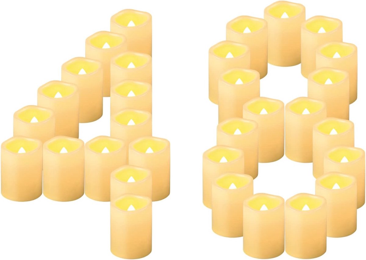 LED Votiefkaarsen 48-pack, 3,8 cm x 5 cm, Batterij aangedreven Flikkerende Elektrische Buiten Vlamloze Theelichtjes, Nep Theelichtkaars Bulk voor Bruiloft, Kerstmis, Halloween