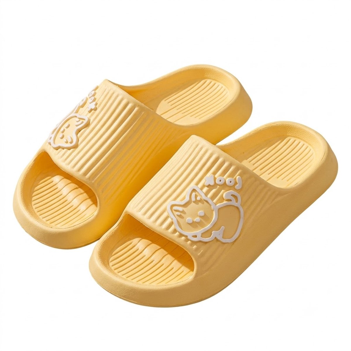 Gele badslippers heren en dames EVA instap slippers kattenprint antislip dik zool lichtgewicht open teen douche slippers geschikt voor binnen en buiten maat 39
