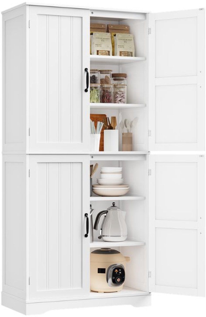 Kitchen wardrobe – Voor keuken en eetkamer – Buffetkast met 4 deuren – 180×80×40 cm, wit