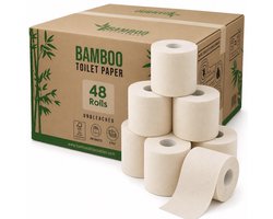 48 SuperRollen 3-laags Ongebleekt Bamboe WC Papier - 250 Vellen per Rol - FSC® 100% BOOM VRIJ -…