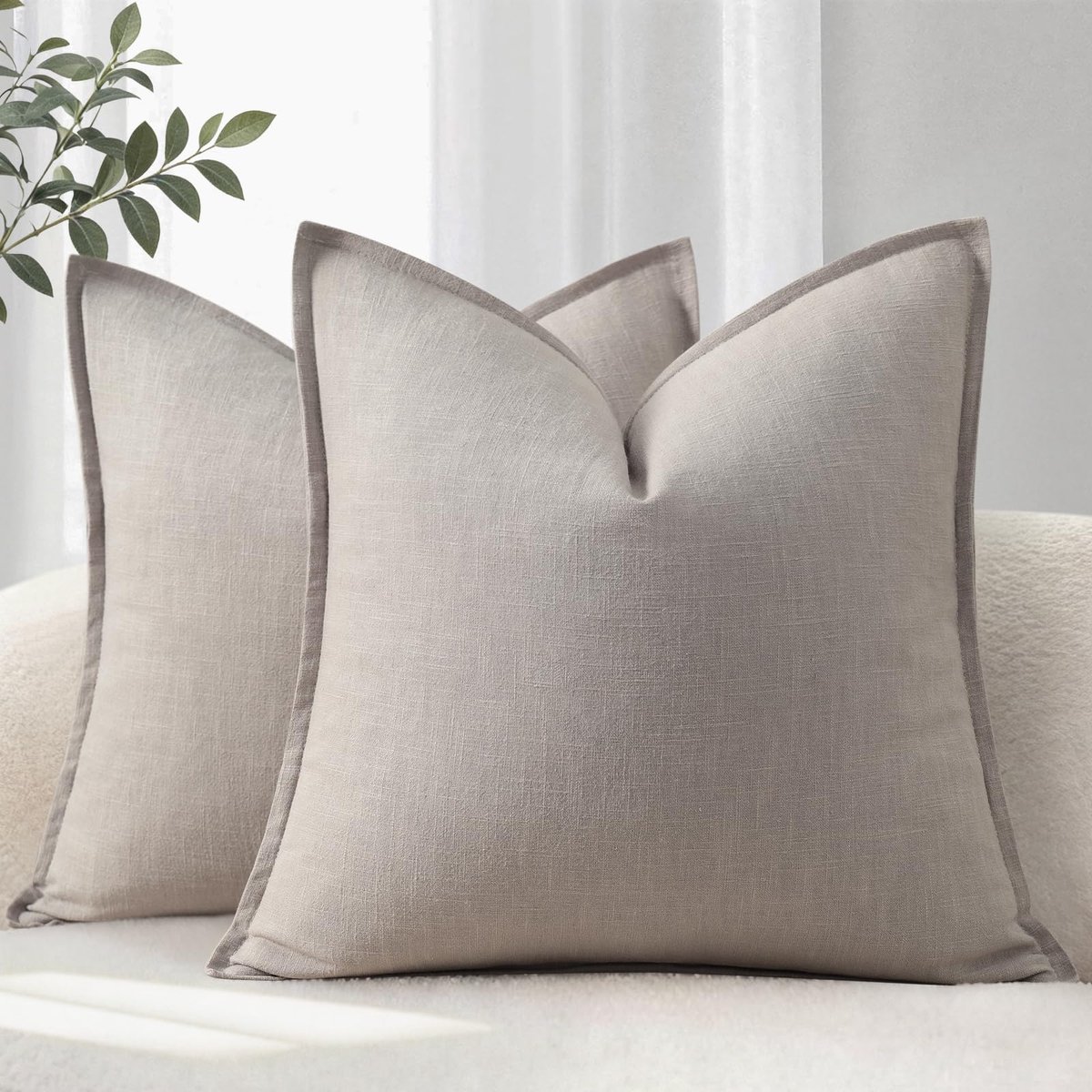 SnelShoppen - Kussenhoes Set van 2 30x50 cm Zacht Comfortabel Effen Natuurlijk Linnen Kussenhoezen Grijs Moderne Kussenovertrekken voor Bank Bed en Wo