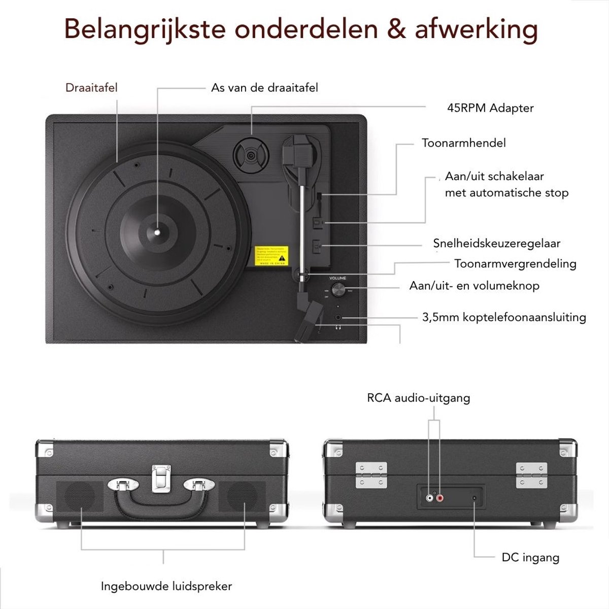 G&G platenspeler - Platen - Vinyl - LP - Voorversterker - 2 ingebouwde speakers - Auto stop - Bluetooth - Retro - Koffer - AUX — cadeau in Games, Films & Muziek - foto 6