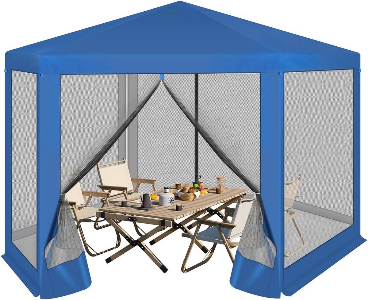 SureDeal® - paviljoen - Zeshoekig - Zijwanden klamboe - Metaal - 380x250x330 cm - Blauw