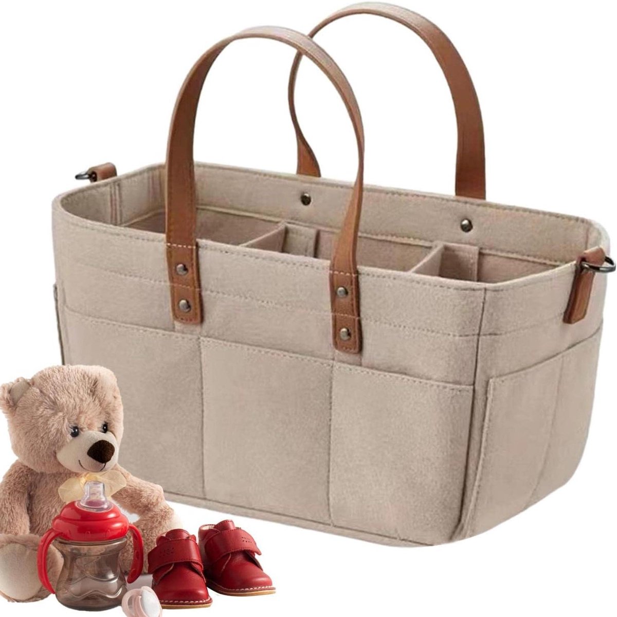 Luier Caddy Organizer - Baby Opberger - Babykamer Inrichten - Meerdere Compartimenten - 33 cm - Bruin