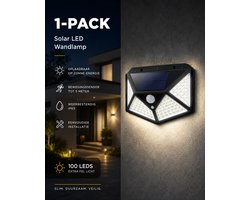 JN JN® Solar Tuinlamp - Buitenverlichting & Tuinverlichting met Bewegingssensor Buiten - 1 × 100 LED, 1000 Lumen, Waterdicht, Zonne-energie