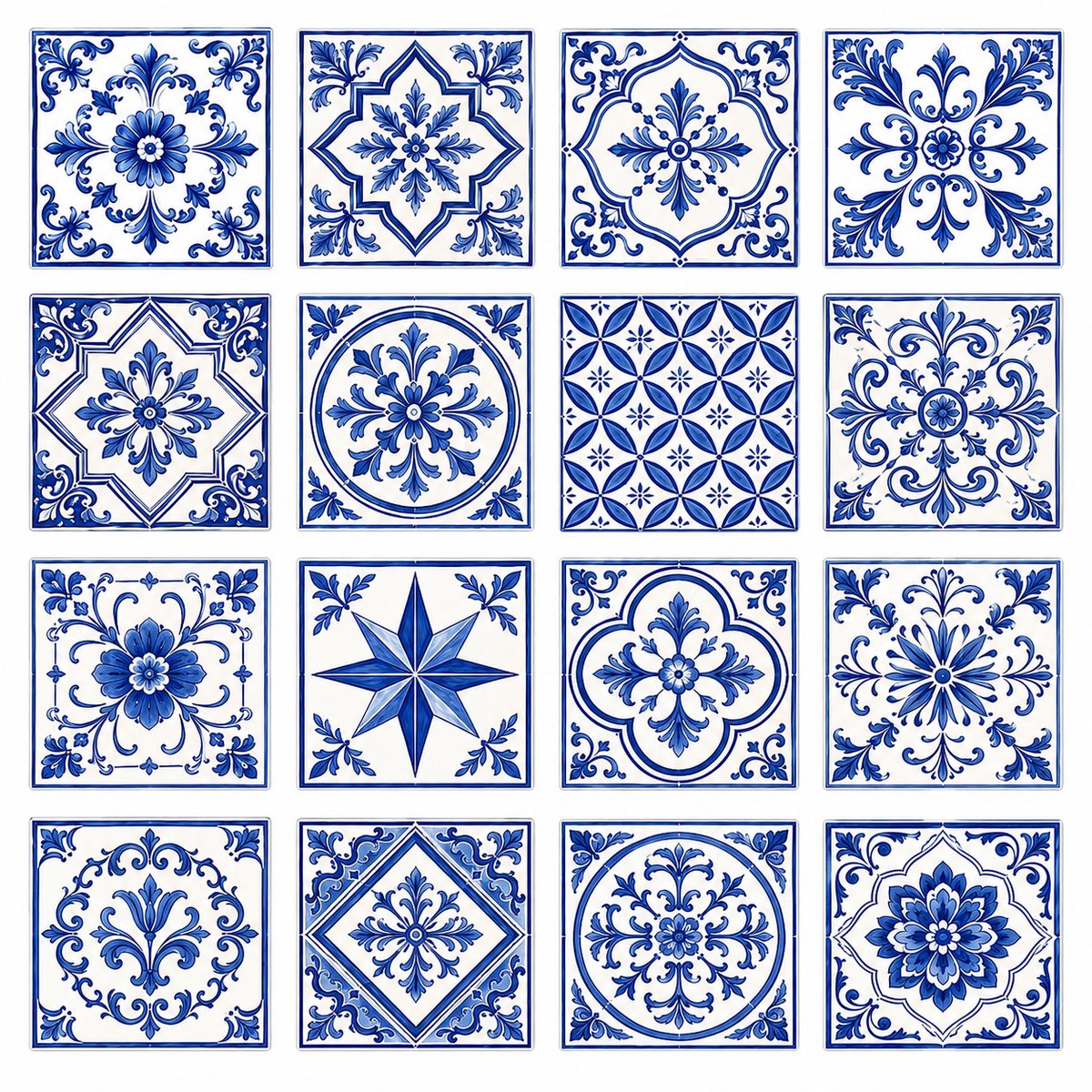 Tegelstickerset Azulejos 1 (16 stickers) 15 x 15cm per sticker - backsplash - peel and stick - plakfolie - voor badkamer, keuken of toilet - zelfklevend