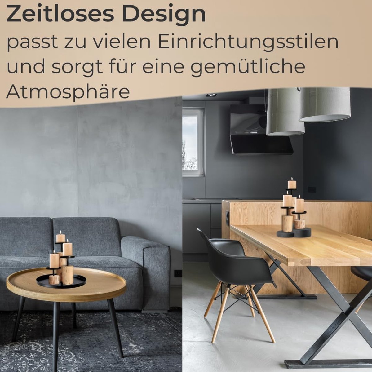 3-delige kandelaarset van eucalyptushout en metaal voor stompkaarsen - stijlvolle tafeldecoratie — cadeau in Wonen & Interieur - foto 6