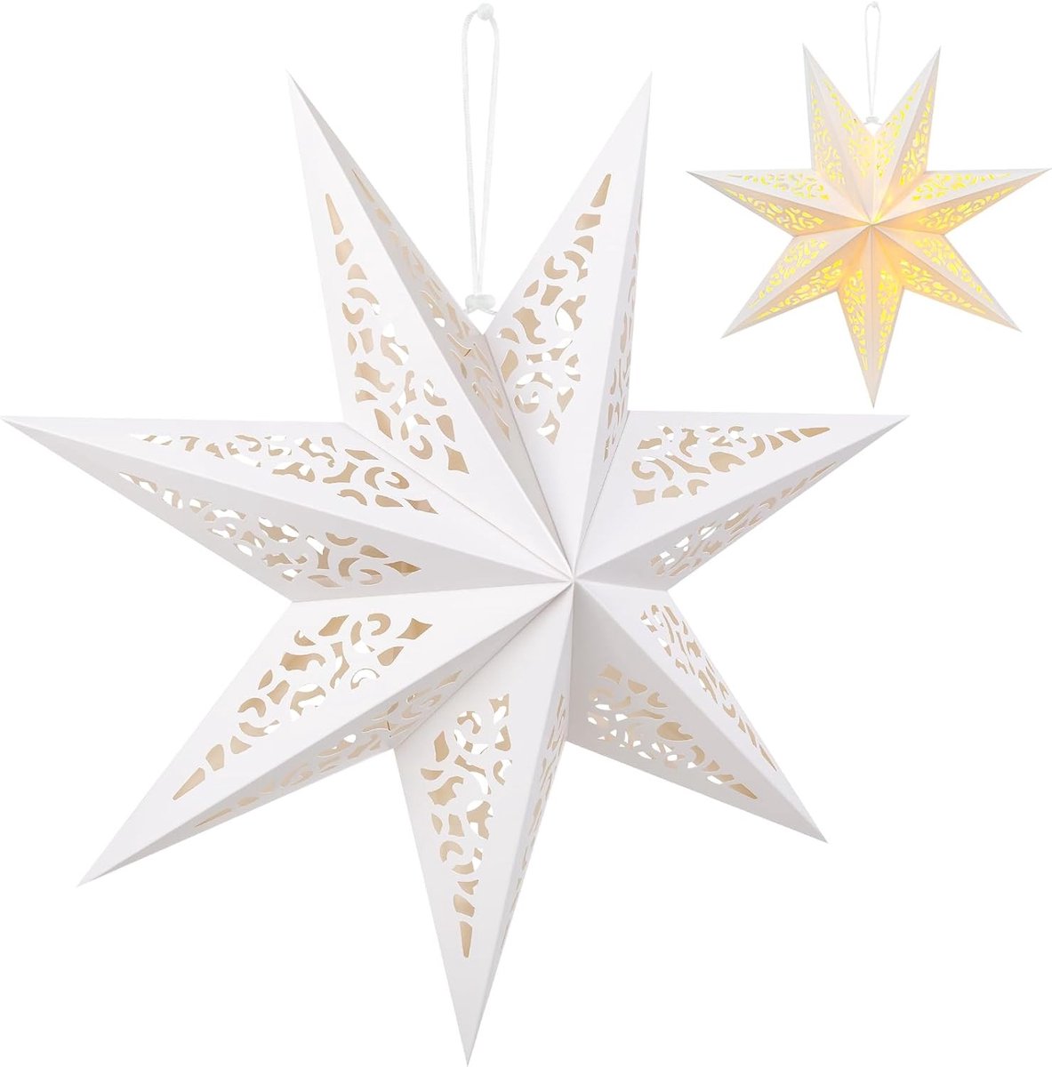 Papieren Ster voor Kerstmis, Vouwbaar, Stervormig, Hangdecoratie, 45 cm, Feest, Verjaardag en Bruiloften (Wit)