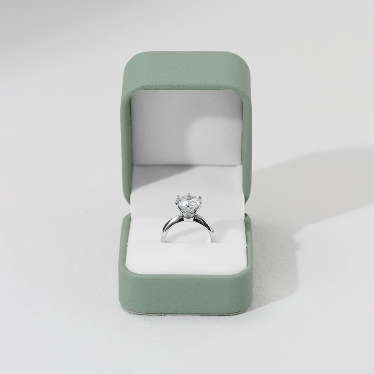 SnelShoppen - PU-lederen klassieke ringbox verloving ringetui olijfgroen voor bruiloft en voorstellen, luxe ringdoos voor sieraden, compact en stijlvo
