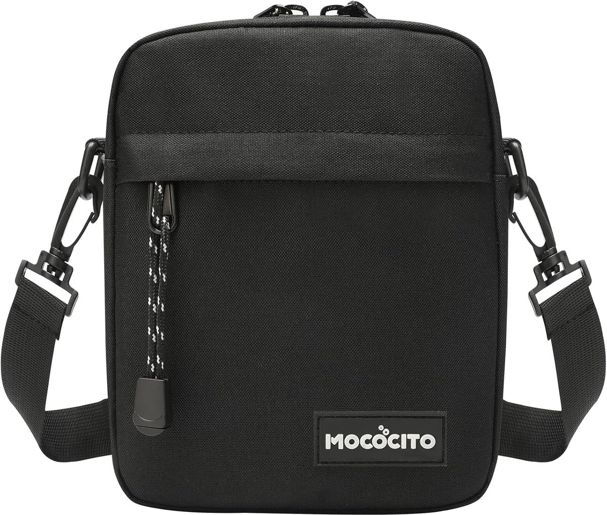 SnelShoppen - Schoudertas voor Heren, Nylon Koerierstas, Messenger Bag voor Dagelijks Gebruik, Reizen, Zwart, Ruim en Praktisch