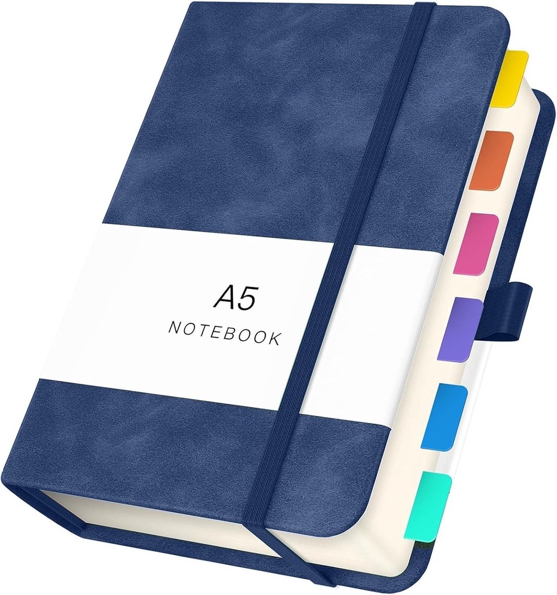 SnelShoppen - A5 Notebook Blank Donkerblauw - 360 Pagina's PU Leer Schrijven - 14x21cm Met Elastiek, Bookmark, Pen Loop en Opbergcompartiment