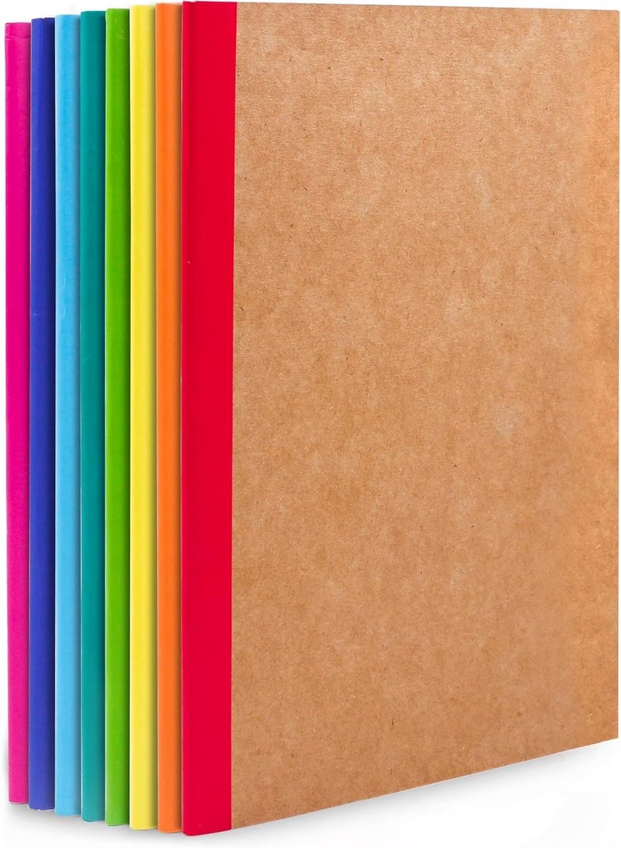 8 Pack Kraft Notitieboeken A5, 60 pagina's per boek bekleed notitieblok dagboek bulk, zacht bruin omslag multipack notitieboek voor studenten, reizigers maken plannen, schrijven kantoor