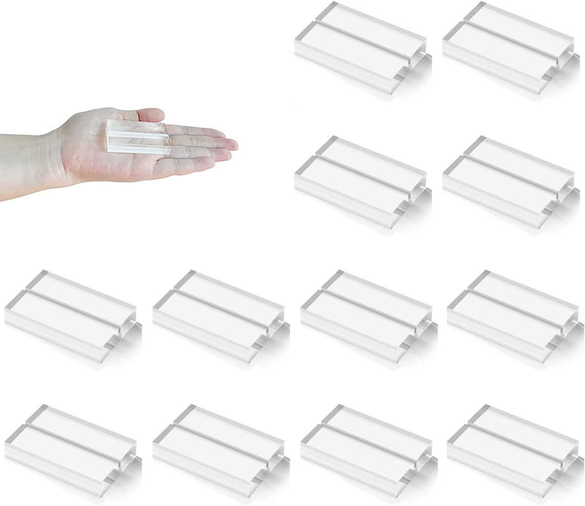 kaartenstandaard, 12 stuks, 50 x 30 x 10 mm, helder, gepolijst, perfect voor bruiloften, restaurants, kantoren