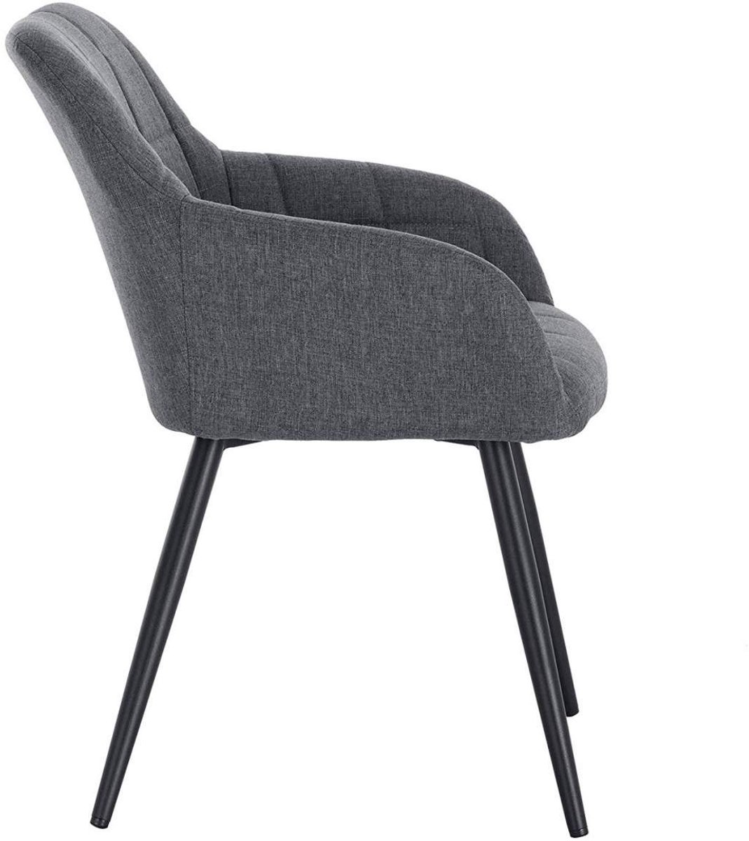 SureDeal® - Eetkamerstoel - Armleuningen Linnen zitting - Metalen poten - 49x43x58,5 cm - Zwart