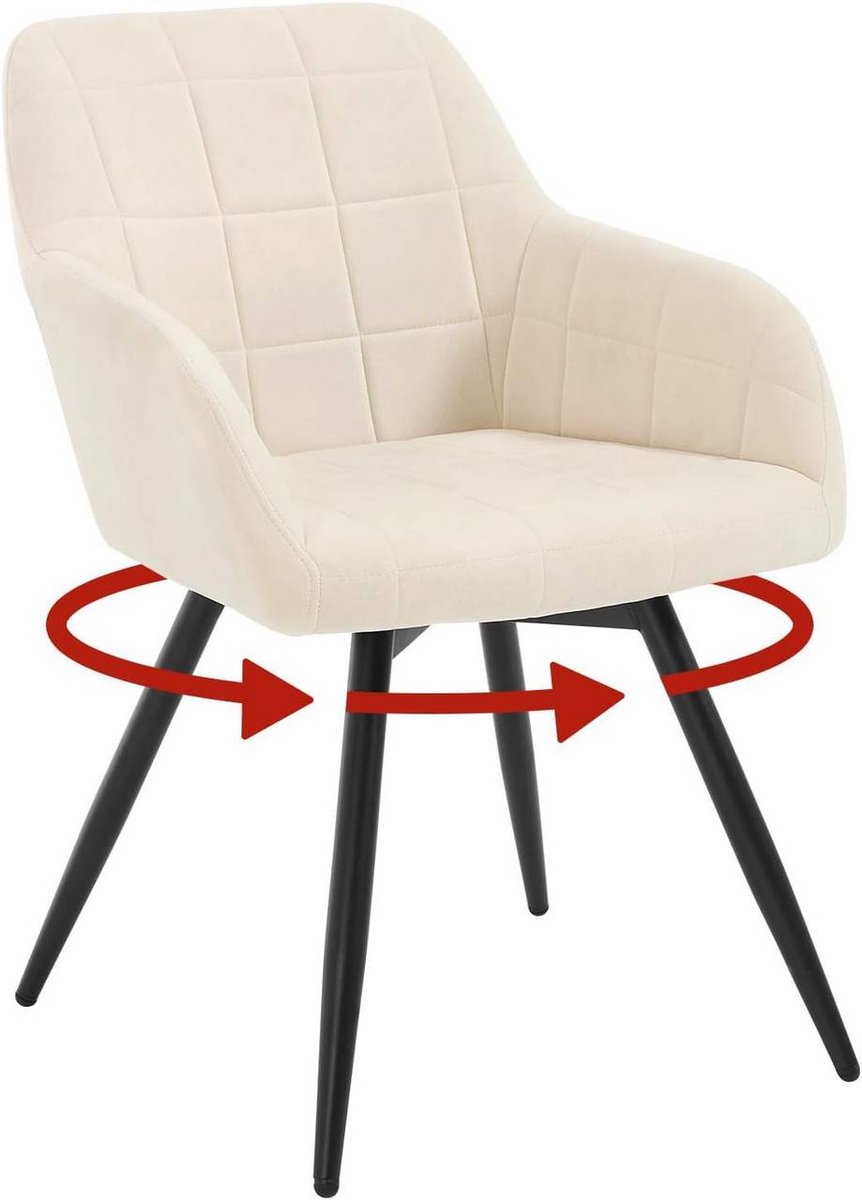 SureDeal® - Eetkamerstoel - Gestoffeerd - Ergonomisch - Draaibaar - Metalen poten - Fluwelen - 57x63x78 cm - Zwart