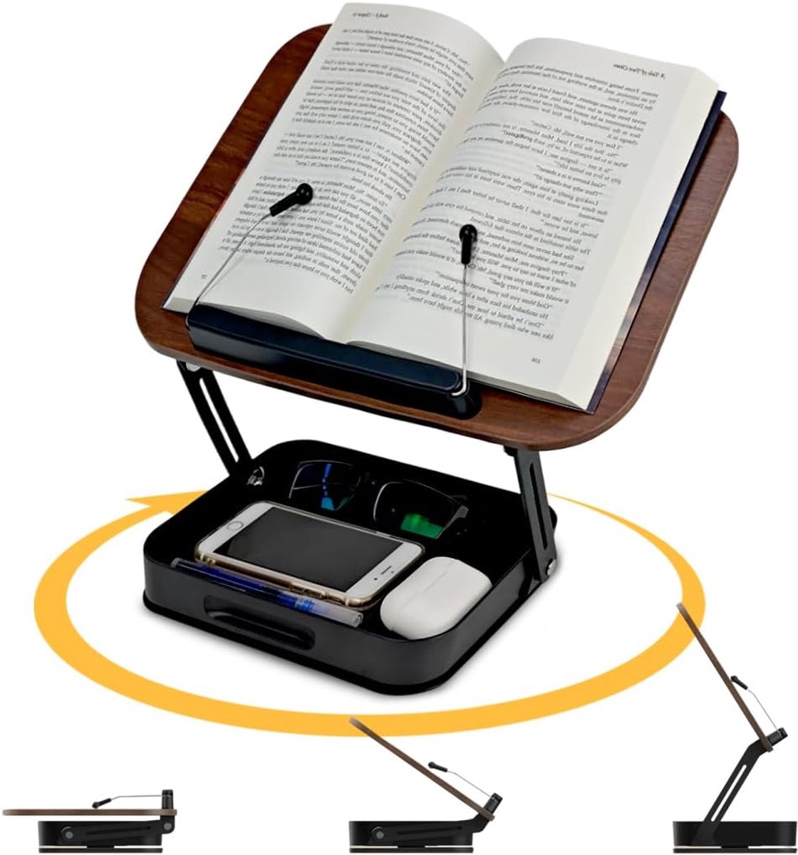 boekenstandaard, 360 graden draaibaar en in hoogte verstelbaar, Inclusief krasvrije paginaclip met kogellager, Geschikt voor kantoor, keuken, recepten of tablet