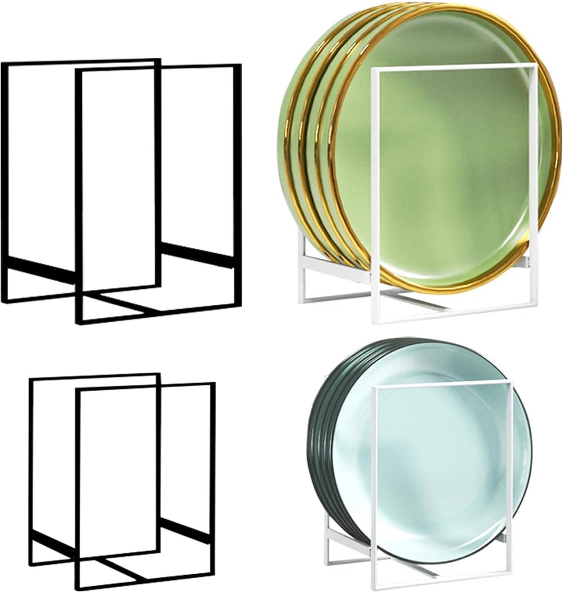 4 stuks bordenhouders, organizer, 2 maten, bordenrek voor keukenkast, staande borden, droogweergave, plankorganizer, metalen borden, standaard, dispenser voor werkblad, kast
