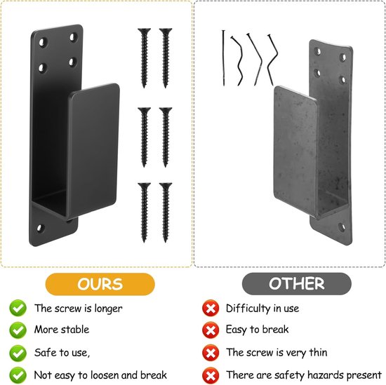4 Stuks 2 x 4 Deurstang Bevestigingsbeugels, Metalen U-beugels, Beveiligingsdeurvergrendeling Klemmen Passend voor 2 x 4 Hout, voor Neerklapbare Stangen Huis Schuur Schuur Garagepoort Versterking — afbeelding 5