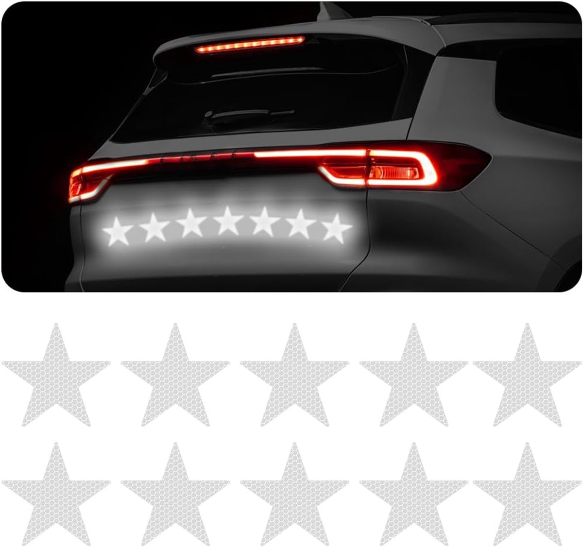 10 stuks stervormige reflecterende stickers, waarschuwing, reflecterende autostickers met hoge intensiteit, reflecterende stickers voor auto, motorfiets, boot (wit)