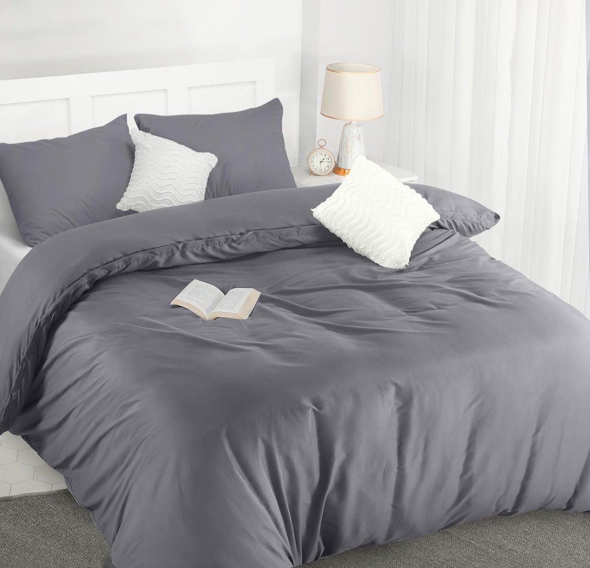 Bedding Dekbedovertrek Set - Zachte Microvezel Dekbedovertrek 260x220cm met Kussenslopen 50x75cm - Beddengoed Dekbedovertrek Set - Grijs
