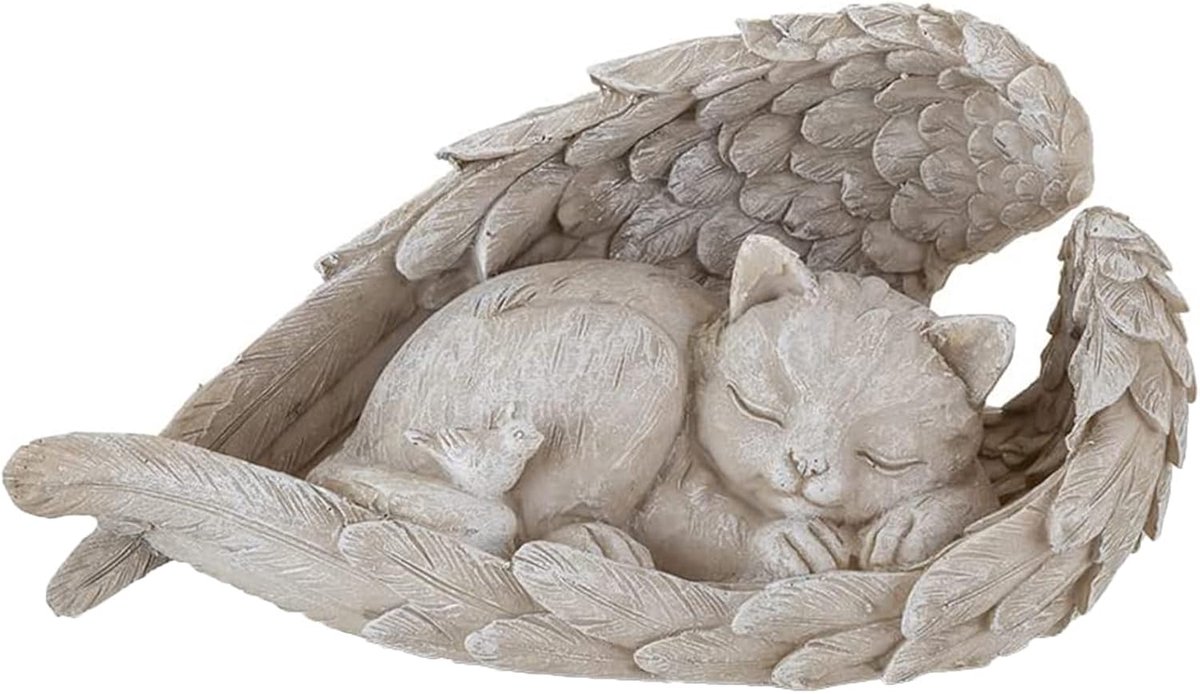 Gedenksteen standbeeld voor huisdieren, graf in engelvorm, devotionele steen voor honden, katten, hars, standbeeld, tuindecoratie ter ere van een lief dier (engelenkat)